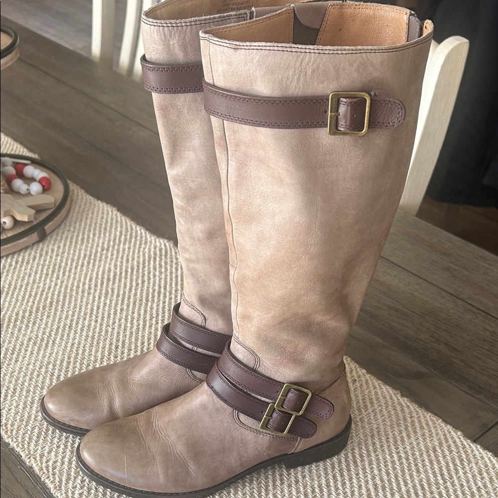 MONTANA Artisan Crafted GAVYN Soft LEATHER Brown-Taupe Knee-High BOOTS Size 8
